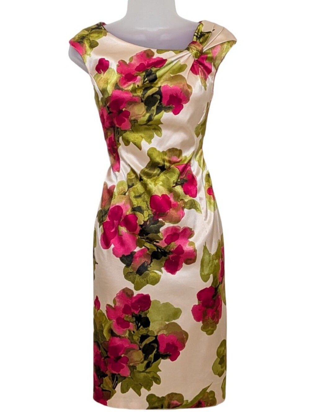 Evan Picone | Floral Satin Sheath Dress | Formal | Party | Wedding Guest | Artsy